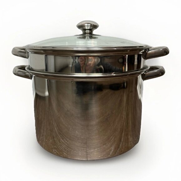Dansk 18/10 Stainless Steel Stock Pot w/ Steamer & Pasta Strainer + Glass Lid - Picture 1 of 11